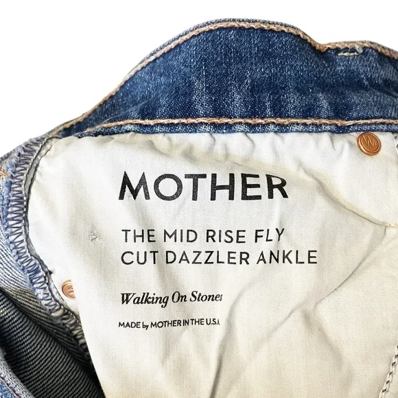 Mother Superior The Mid Rise Fly Cut Dazzler Ankle Distressed Straight Leg Jeans